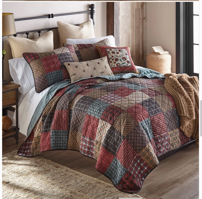 Juego de edredón de retazos de algodón para cabaña de campo ropa de cama rústica para casa de campo Foto 2 de 4