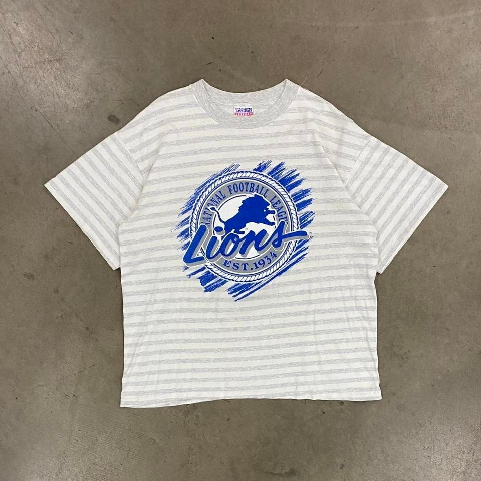 Vintage Detroit Lions NFL Trench USA Football Striped 90s T-Shirt Size XL