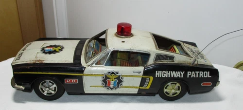 VINTAGE BANDAI TIN BATTERY OPPERATED 1968 FORD MUSTANG FASTBACK HIGHWAY PATROL