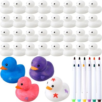 36 Pcs 2 Inch White Blank Rubber Ducks DIY Ducks Bulk Float Bath Toy Squeaky ...