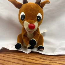 Source Unknown Brown Plush singing Reindeer with Red Nose vintage