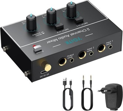 Audio Mixer 2 Kanal Stereo Audiomischer 6,35 mm+3,5 mm Mini-Audiomischer 2