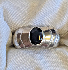 Sterling Silver Ring 4.26g Fine Jewelry Size 7 Band Dark Blue Stone READ