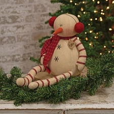 NEW PRIMITIVE SNOWMAN DOLL TYLER BOY Christmas 18"Lx6"Wx6"D Winter Rustic Cloth