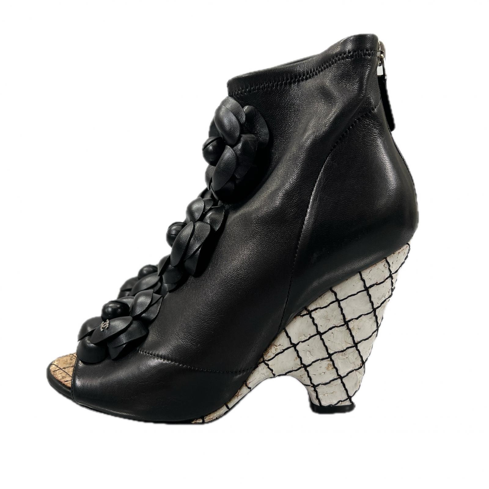 CHANEL Shoes Pumps Heel Camellia EU 37 US 7 Leather Black Authentic thumbnail 14