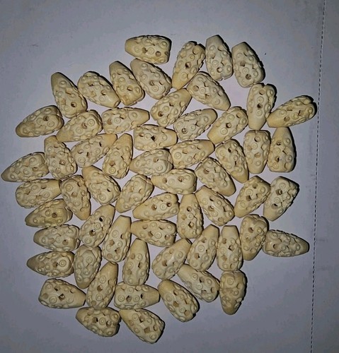 Lot 59 Vintage Carved Bone Tribal Beads 18 - 20mm Double Hole Ethnic Boho Craft