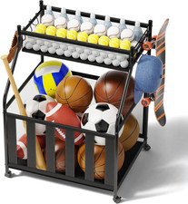 Garage Sports Equipment Organizer with Wheels - Garage Ball Storage with Elastic