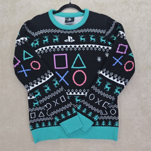 PlayStation By Geeknet Black & Green Ugly Christmas Knit Sweater Unisex Size M