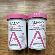 Almay Biodegradable Oil Free Micellar Eye Makeup Remover Pads 120 ct. Lot of 2