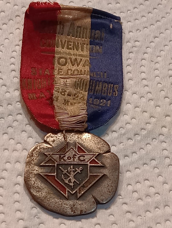 VTG KNIGHTS OF COLUMBUS (K OF C) CONVENTION MEDAL/RIBBON 1921 