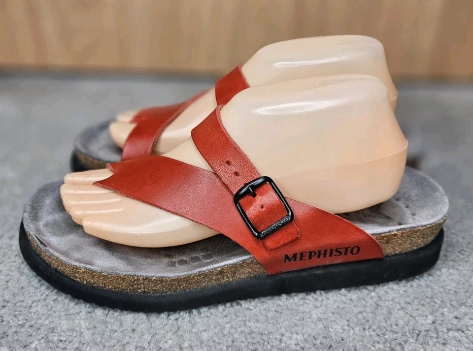 Sandalias Mephisto Helen de cuero con puntera toboganes de playa rojas para mujer talla 41 EE. UU. 11 Foto 4 de 4