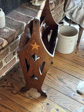 Vintage Wood Magazine Rack Vinyl Record Celestial Cut Out Design Stars