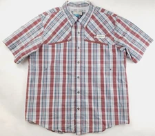 Magellan Shirt Men Large Red White Plaid Fish Gear Classic Fit Plaid Zip Pockets