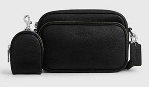 Coach Black Small Double Zip Crossbody Bag w/ Strap & Coin Case, Silver HW