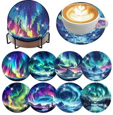 8 PCS Aurora Diamond Art Coasters Landscape D...