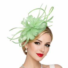 Chic Flower & Feather Headband Fascinator – Sinamay Curl Detail,