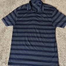 Under Armour Polo Shirt Mens Medium Navy Blue Striped HeatGear Golf Performance