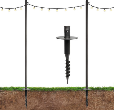 10ft Premium String Light Poles - 2 Pack for Yard Mounting (Grass/Dirt)