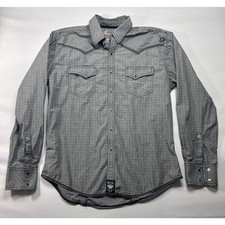Rock 47 by Wrangler Men's Long Sleeve Gray Check Pearl Snap Shirt - Size L
