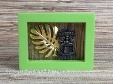 Tiki Crate Art 4" x 3" Framed Tiki Scene Leaf with Tiki Mask Tiki Bar Decor