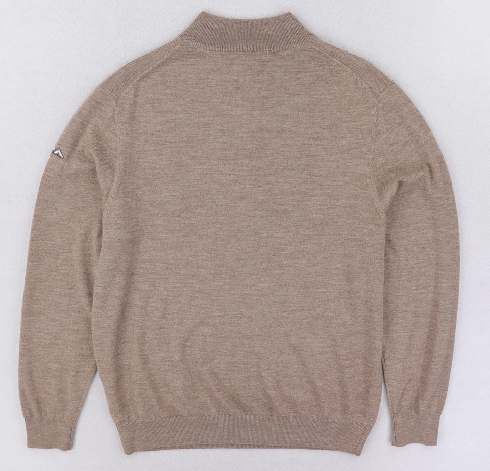 Donald Ross Sweater Mens Large Taupe Merino Wool Quarter Zip Desert Mountain GC - Image 2 of 4