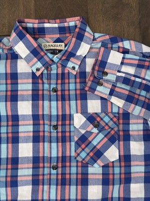 Magellan Outdoors Men Long Sleeve Blue Plaid Button Down Small Classic Fit Shirt