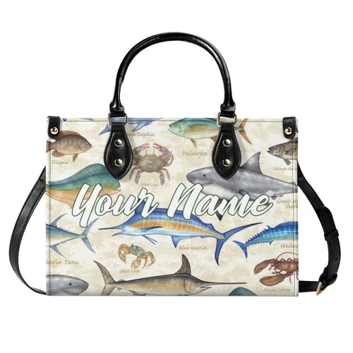 Personalized Fish Luxury Women PU Leather Handbag, Gift For Her