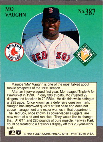 Mo Vaughn 1991 Fleer Ultra #387 Baseball Card - Picture 2 of 2
