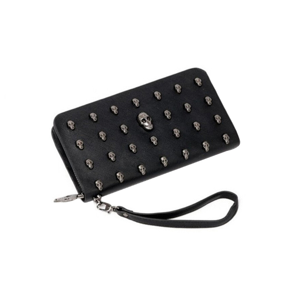 Skull Wristlet Wallets for Women Black with Skulls Lightweight