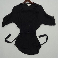 Love 21 Black Cold Shoulder Batwing Mini Shirtdress Roll Tab Waist Tie Women (S)