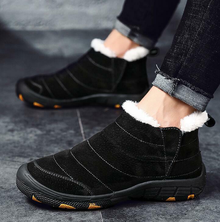 Winter Warm Men's Snow Ankle Boots Antiskid Fur Lined Slip On