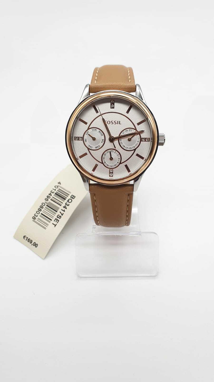 Fossil BQ3417SET 36mm Rose-Goldenes Mineralglasgehäuse mit Braunem 