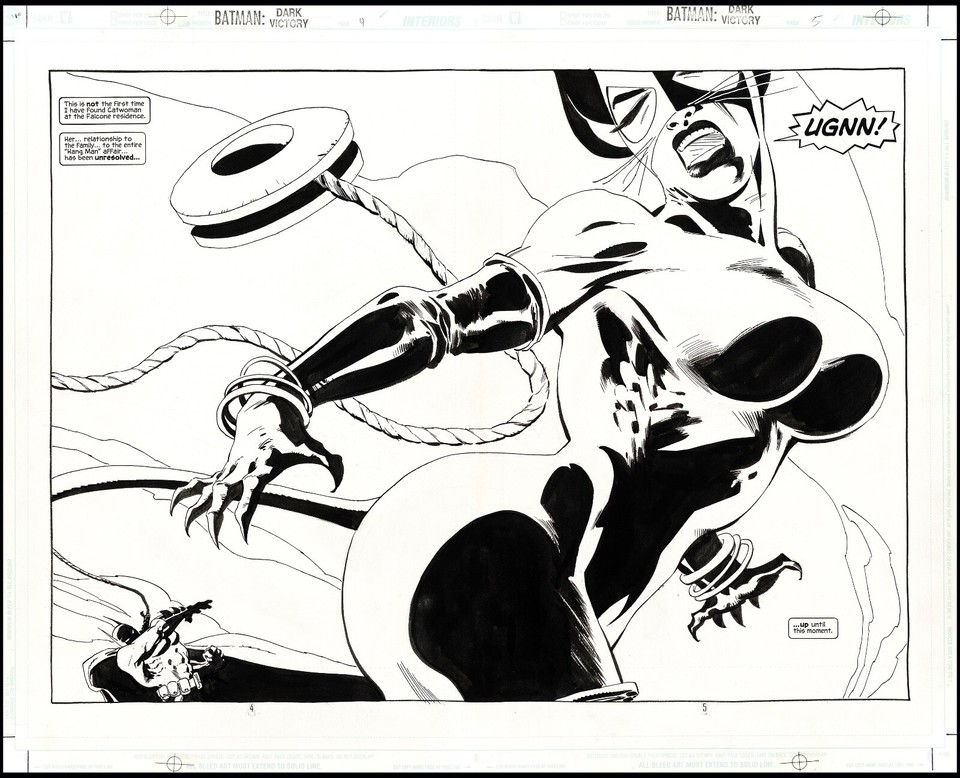 Batman Dark Victory #13 Double page splash Catwoman art by Tim Sale Comic Art