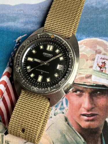 Vintage Seiko 6105-8009 Resist Daini Military Diver Stainless Watch MARATC strap - 第 1/22 張圖片
