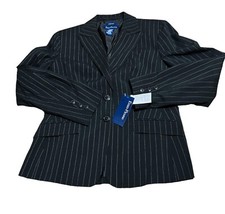NWT EVAN PICONE LINED BLACK PIN STRIPE JACKET BLAZER SHOULDER PADS SZ 8