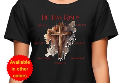 Easter Cross T-Shirt, He Has Risen, Religious Christian Tee, Unisex S - 3XL