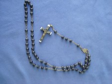  VECCHIA CORONA ROSARIO CON GRANI IN LEGNO EBANIZZATO