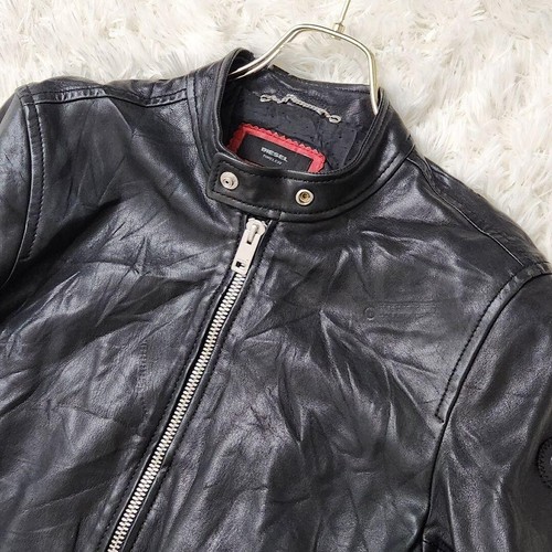 DIESEL lamb Leather riders jacket brave man black size: L from japan - Picture 3 of 10
