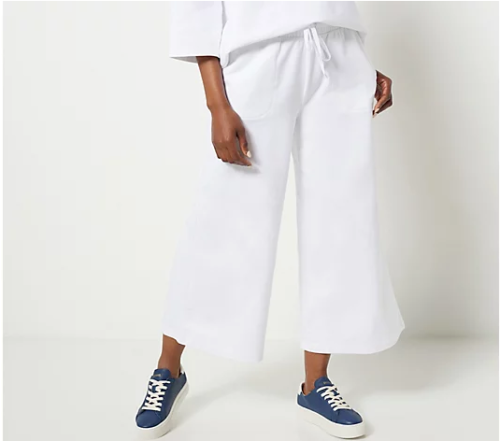 J Jason Wu French Terry Wide Leg Crop Pants-White-Medium-NEW