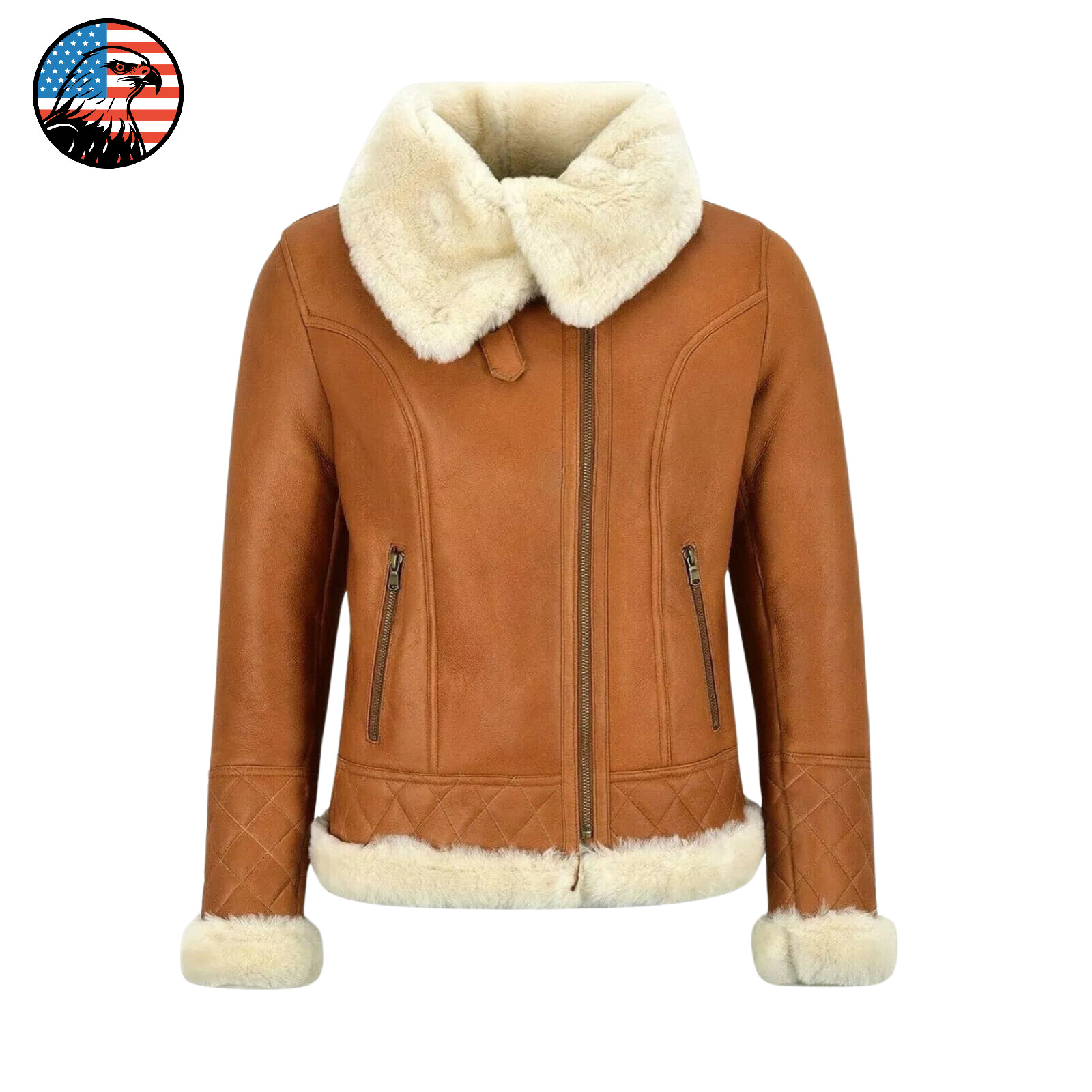 Chaqueta de cuero de oveja genuina para mujer marrón tostado bombardero forro de piel de oveja