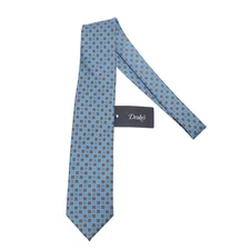 Drake's NWT Neck Tie in Light Blue with Orange/White Geometric Pattern 100% Silk