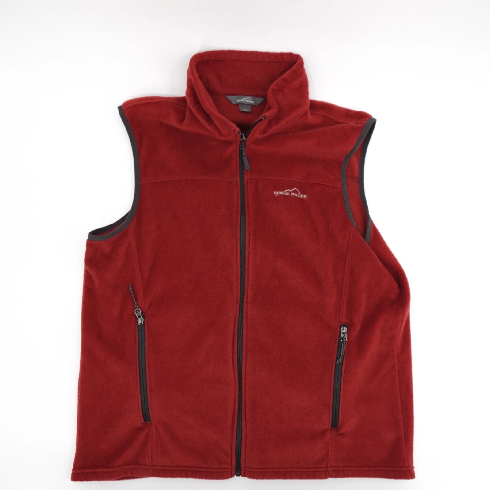 Eddie Bauer Vest Men Large Rust Orange Fleece Sleeveless Full Zip Mock neck