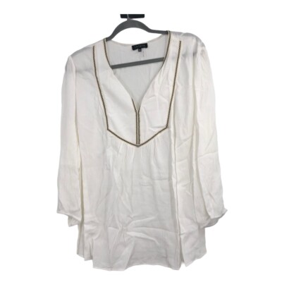  1.State Split Neck Blouse Plus Size Hyper Tropic Soft Ecru 2X NWT
