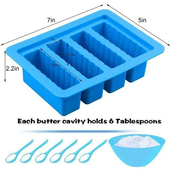 Heavy Duty Silicone Butter Mold Tray with Lid 4 Cavities Rectangle Container - Image 4 of 4