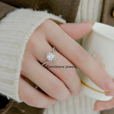 1.50 Ct Round Cut Moissanite Fashionable Engagement Ring For Her 14K White Gold.