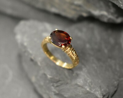 2Ct Oval Cut Lab Created Garnet Women's Band Ring 14k Yellow Gold Plated Silver