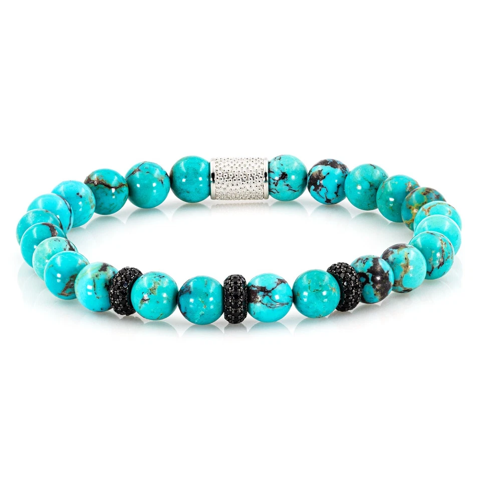 Türkis 925 Sterling Silber Armband Bracelet Perlenarmband echter USA Zirkon - Bild 4 von 4