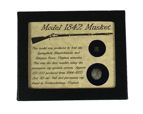 Original Civil War Model 1842 Musket Cap & Ball Bullet in Display Case with COA