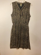 Taylor Womens Leopard Midi Sleeveless Dress Sz 10 Semi Sheer Lined Elastic Waist