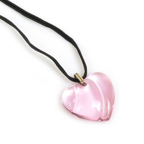 Pendentif Cœur En Verre Gris Transparent – Avec Lacet Coton Noir – Sans Marque